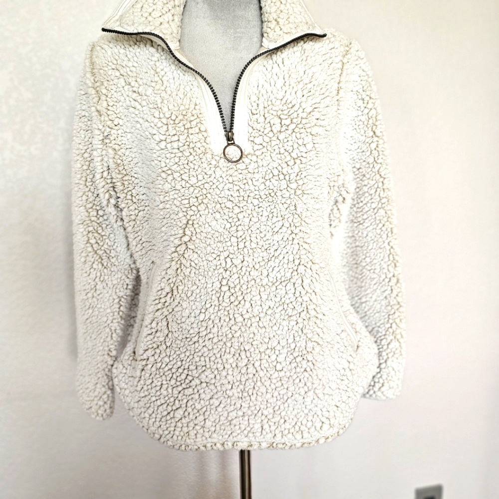 Sherpa Pullover Zippwred Long Sleeved Pockets Womens Small